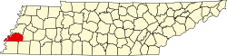 Map of Tennessee highlighting Tipton County